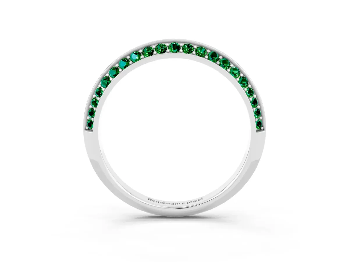 Double Row Pavé Round Emerald Eternity Band with Channel Setting Silver