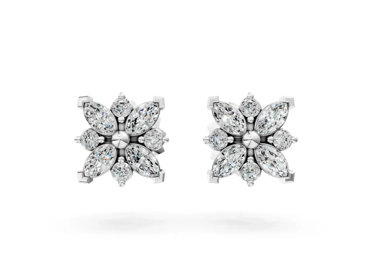 Marquise Diamond Petal Stud Earrings with Diamond Accents Platinum