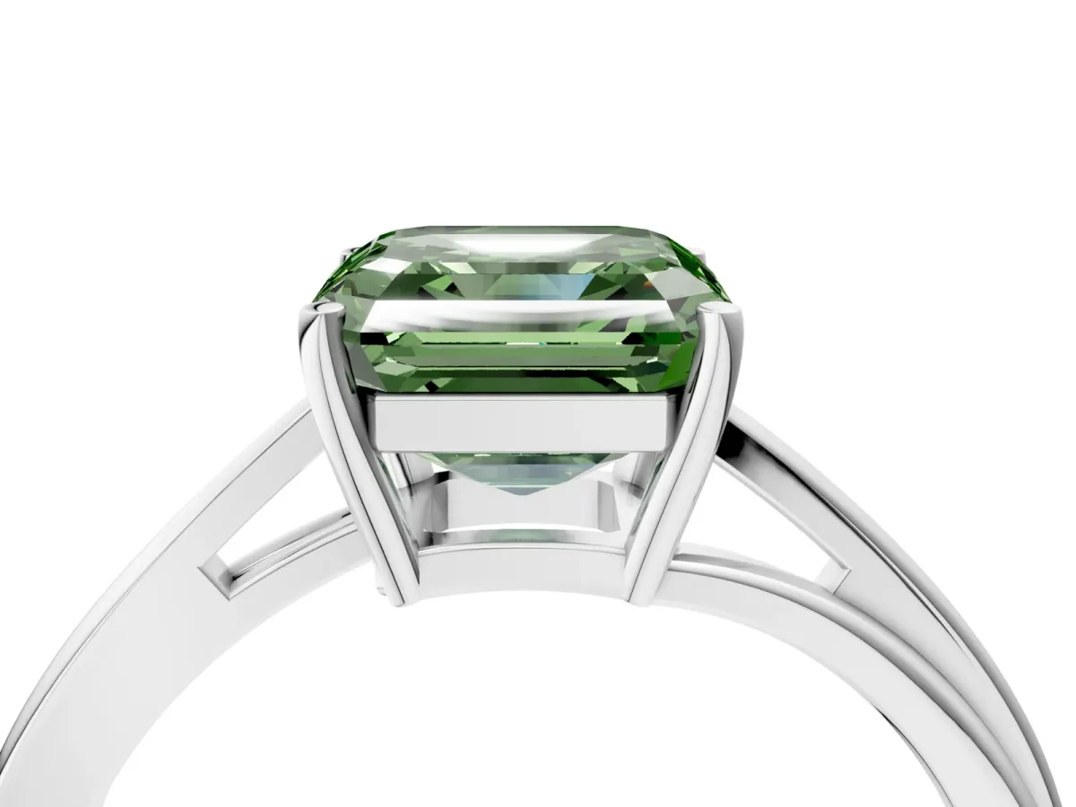 Fancy Green Asscher Cut Cut Solitaire Twist Band Ring with Four-Prong Setting Platinum