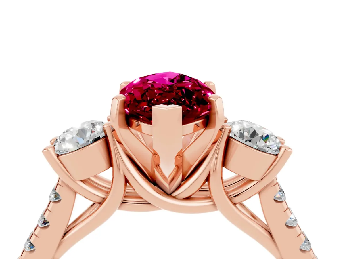 Three-Stone Marquise Cut Garnet Pavé Band with Four-Prong Setting Rose gold