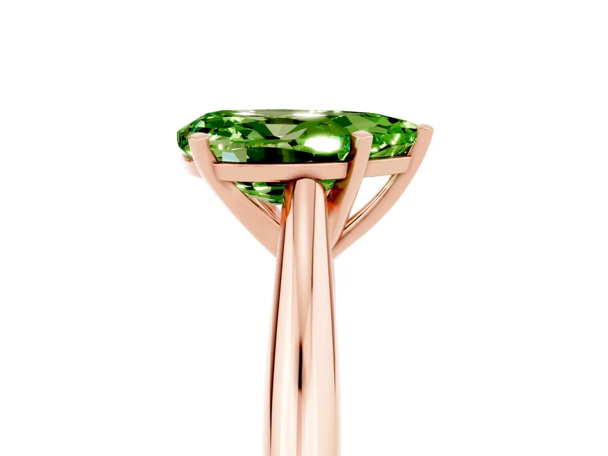 Pear Cut Peridot Solitaire Engagement Ring with Cathedral Setting and Four-Prong Mount Rose gold