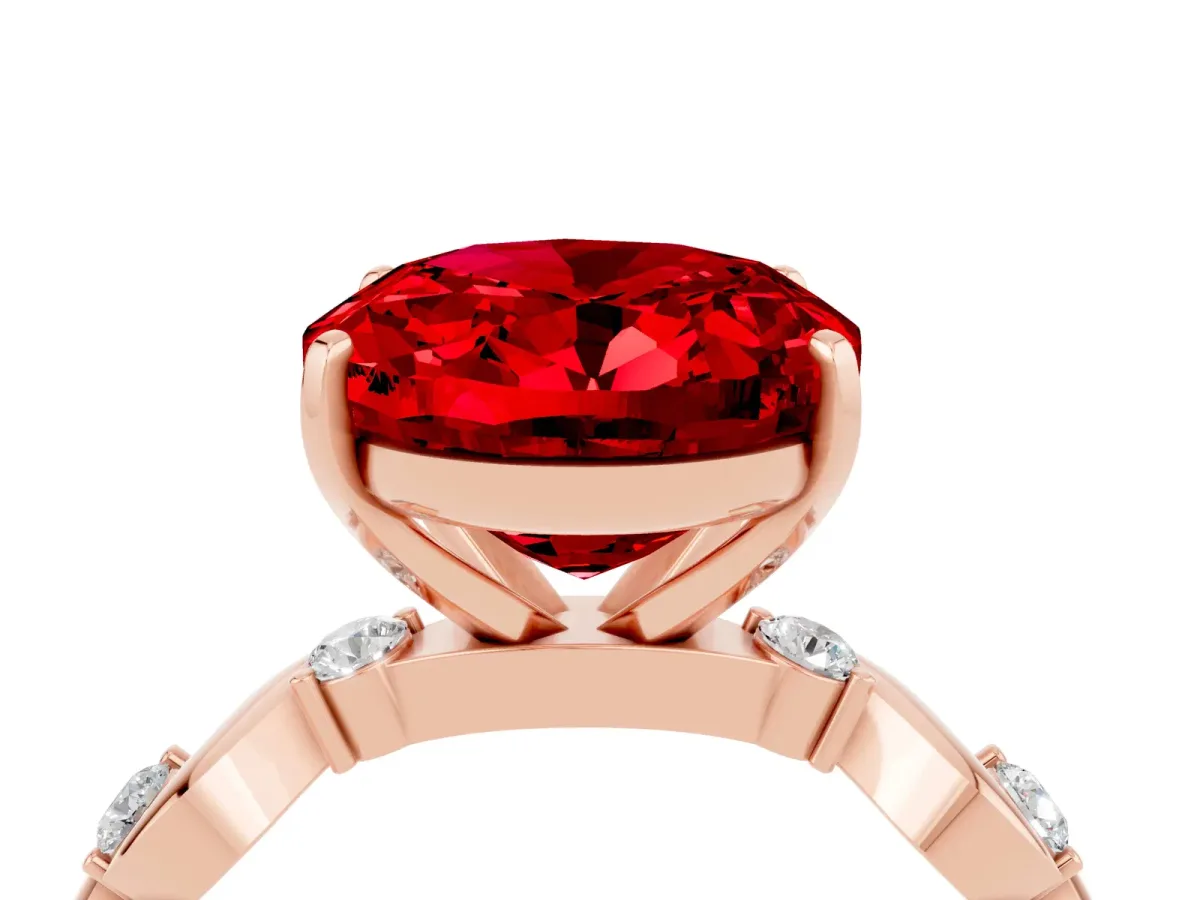 Oval Cut Ruby Solitaire Twisted Band with Round Accents and Prong Setting Rose gold