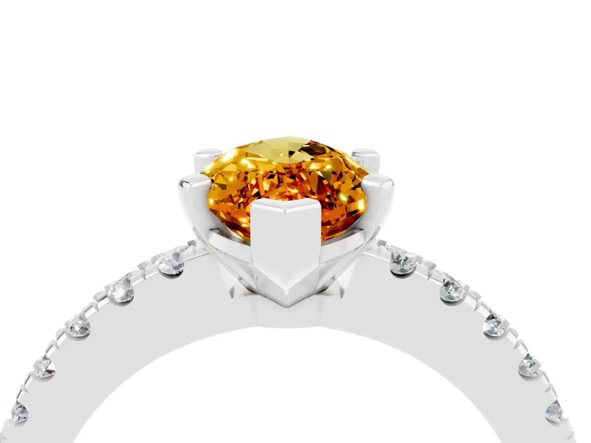 Marquise Cut Solitaire Citrine with Pavé Band and Four-Prong Setting Silver