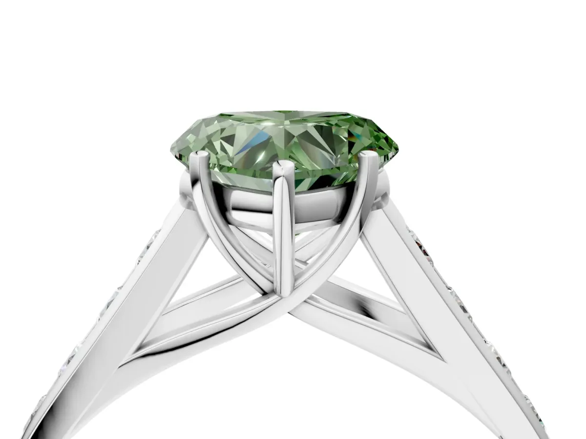 Fancy Green Heart Cut Solitaire Channel-Set Diamond Engagement Ring with Four-Prong Setting Platinum