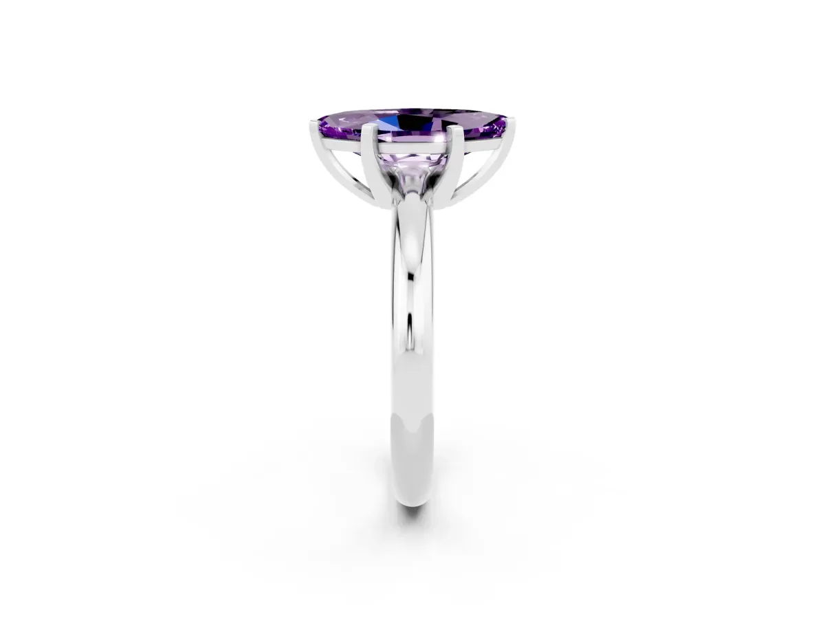 Marquise Cut Amethyst Solitaire Engagement Ring with Round Band and Four-Prong Setting Silver