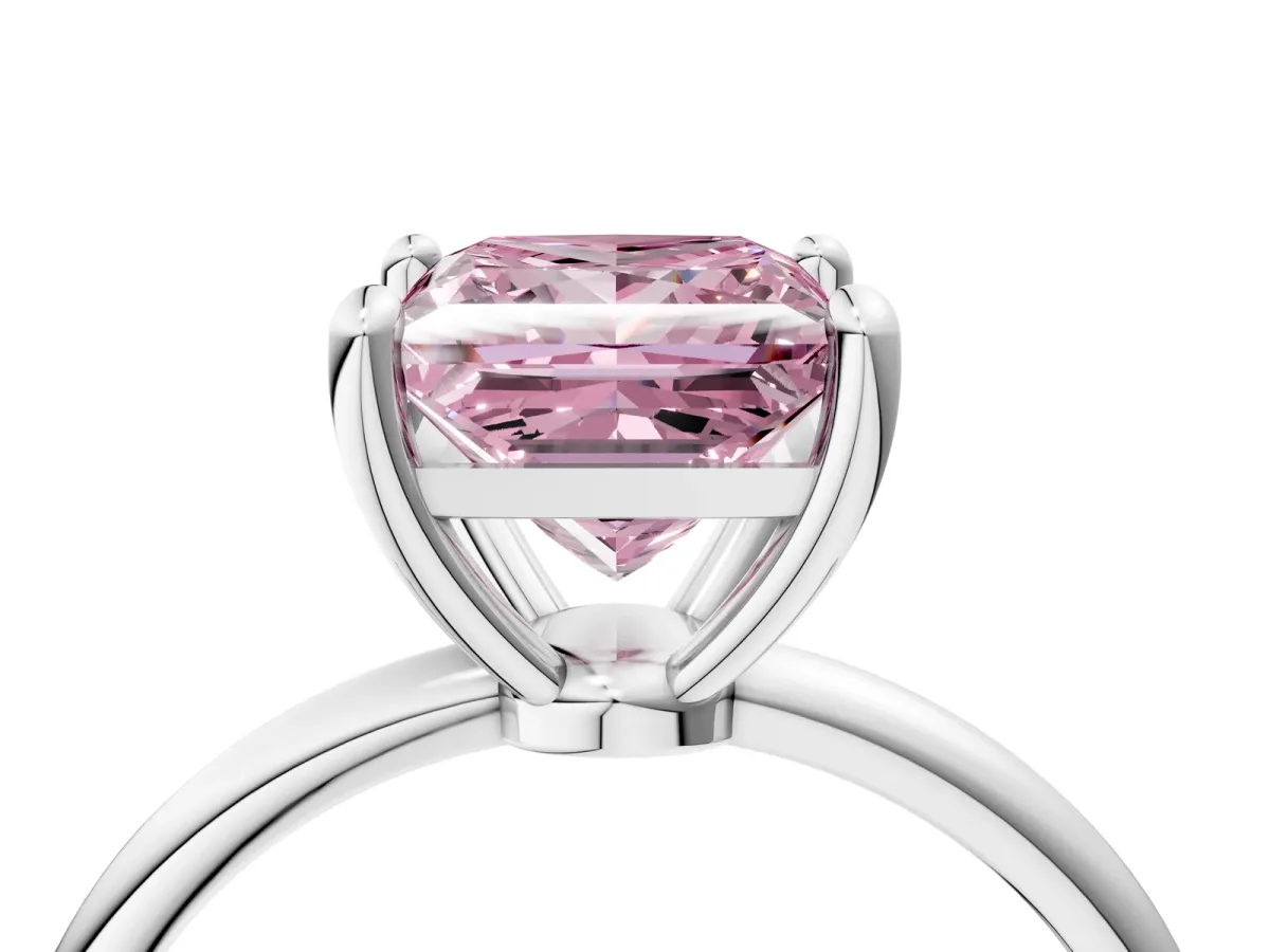 Fancy Pink Princess Cut Solitaire Diamond Ring with 4-Prong Setting on a Classic Band Silver