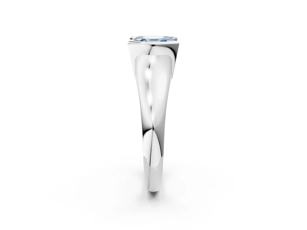 Fancy Blue Asscher Cut Solitaire Tension Set Diamond Ring with Split Shank Band Platinum