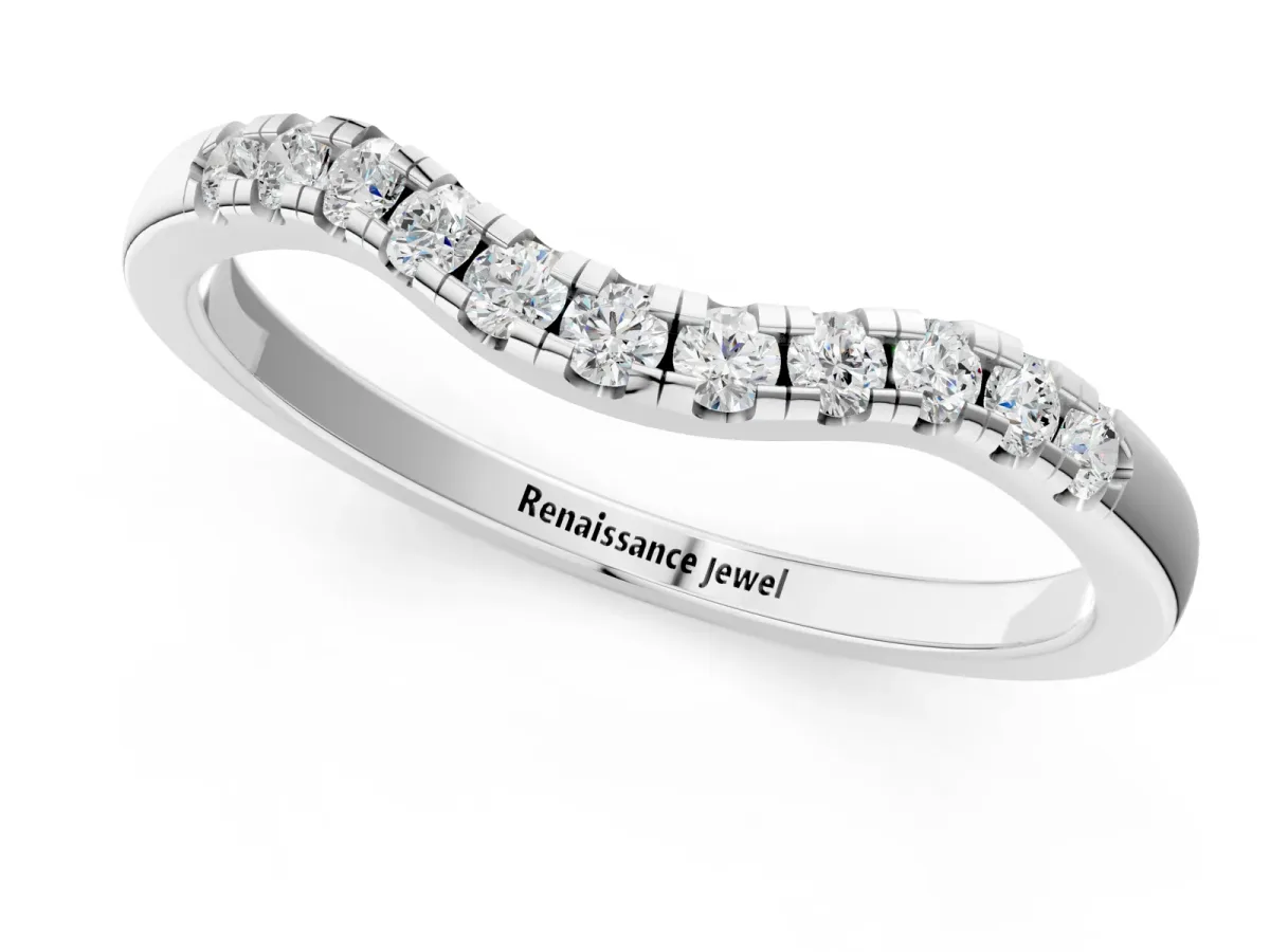 Round Diamond Curved Pavé Wedding Band Silver