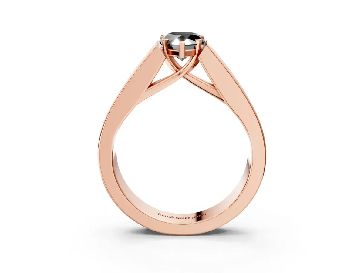 Fancy Black Pear Cut Cut Channel Set Solitaire Ring with Four-Prong Setting Rose gold