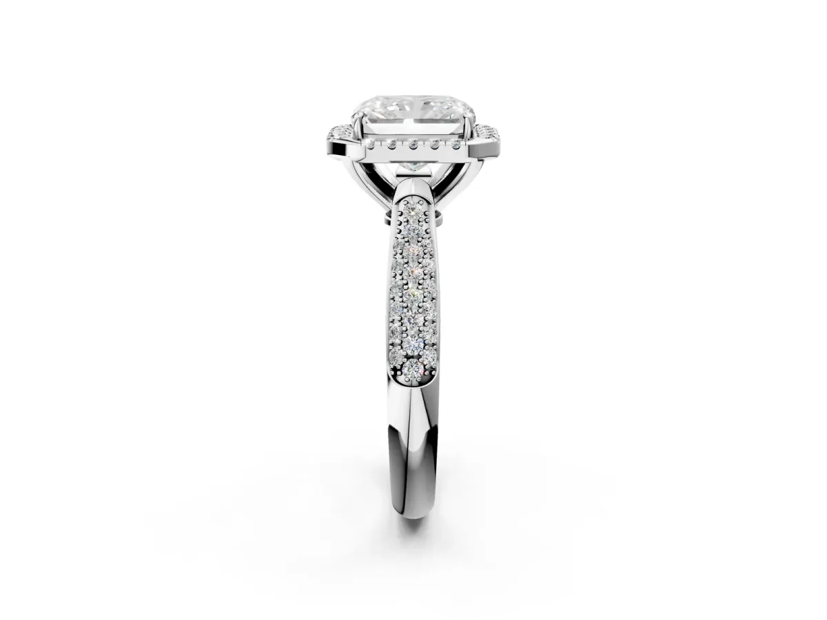 Radiant Cut Cut Halo Pave Band Four-Prong Setting Ring Platinum