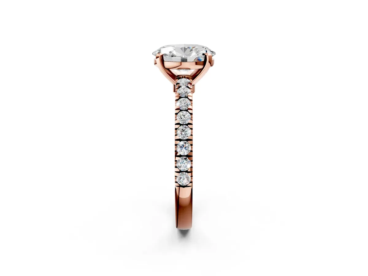 Oval Cut Solitaire Diamond with Pavé Band and Four-Prong Setting Rose gold