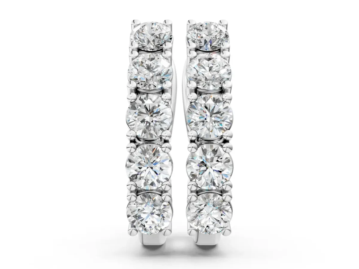 Round Diamond Channel Set Hoop Earrings with Four-Prong Setting Silver