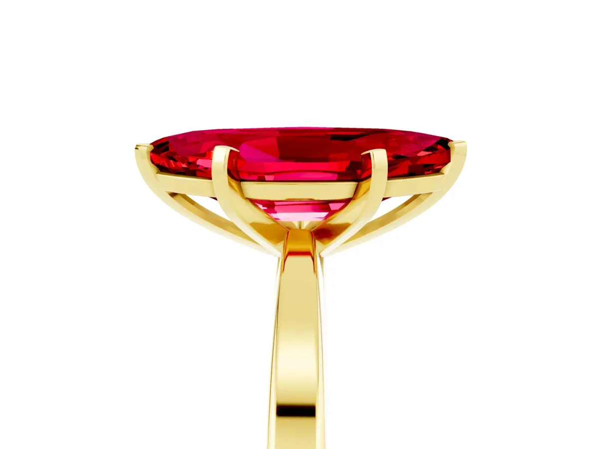 Marquise Cut Ruby Solitaire Engagement Ring with Classic Band and Four-Prong Setting Yellow gold