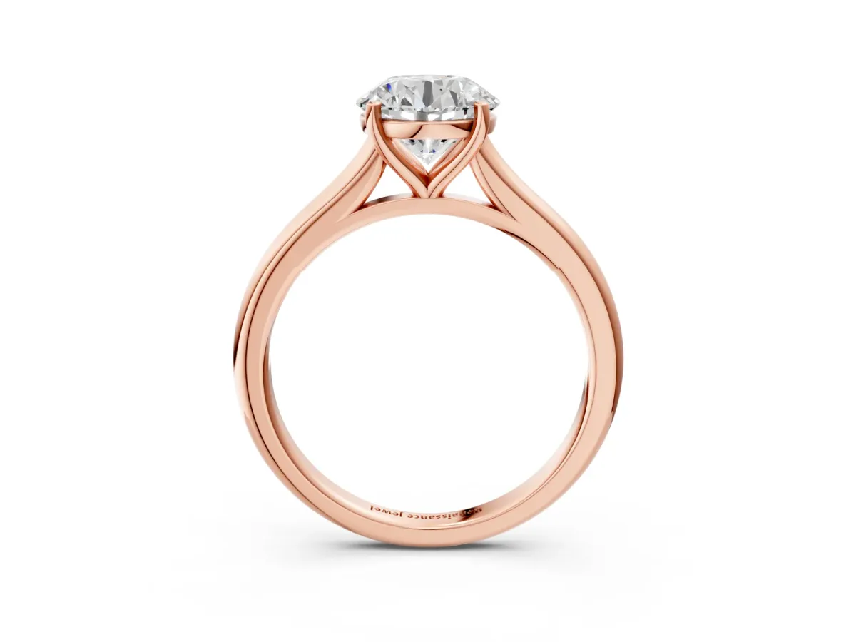 Round Cut Cut Solitaire Ring with Cathedral Band and Four-Prong Setting Rose gold