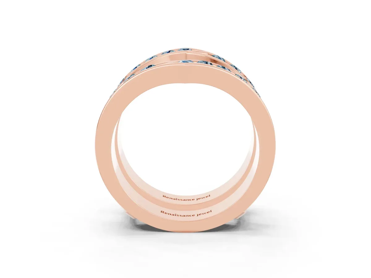 Round Aquamarine Channel-Set Chevron Band Rose gold