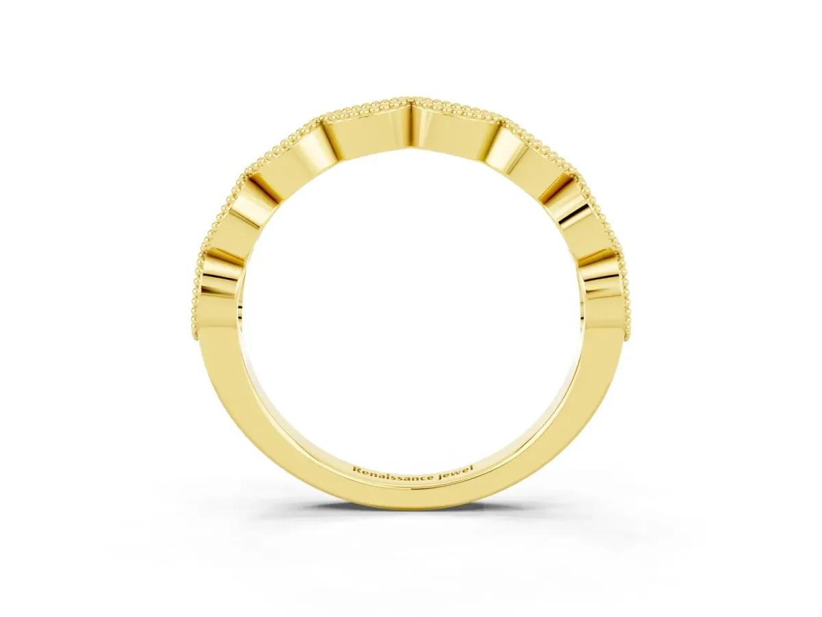 Milgrain Marquise Tanzanite Half Eternity Band with Bezel Setting Yellow gold