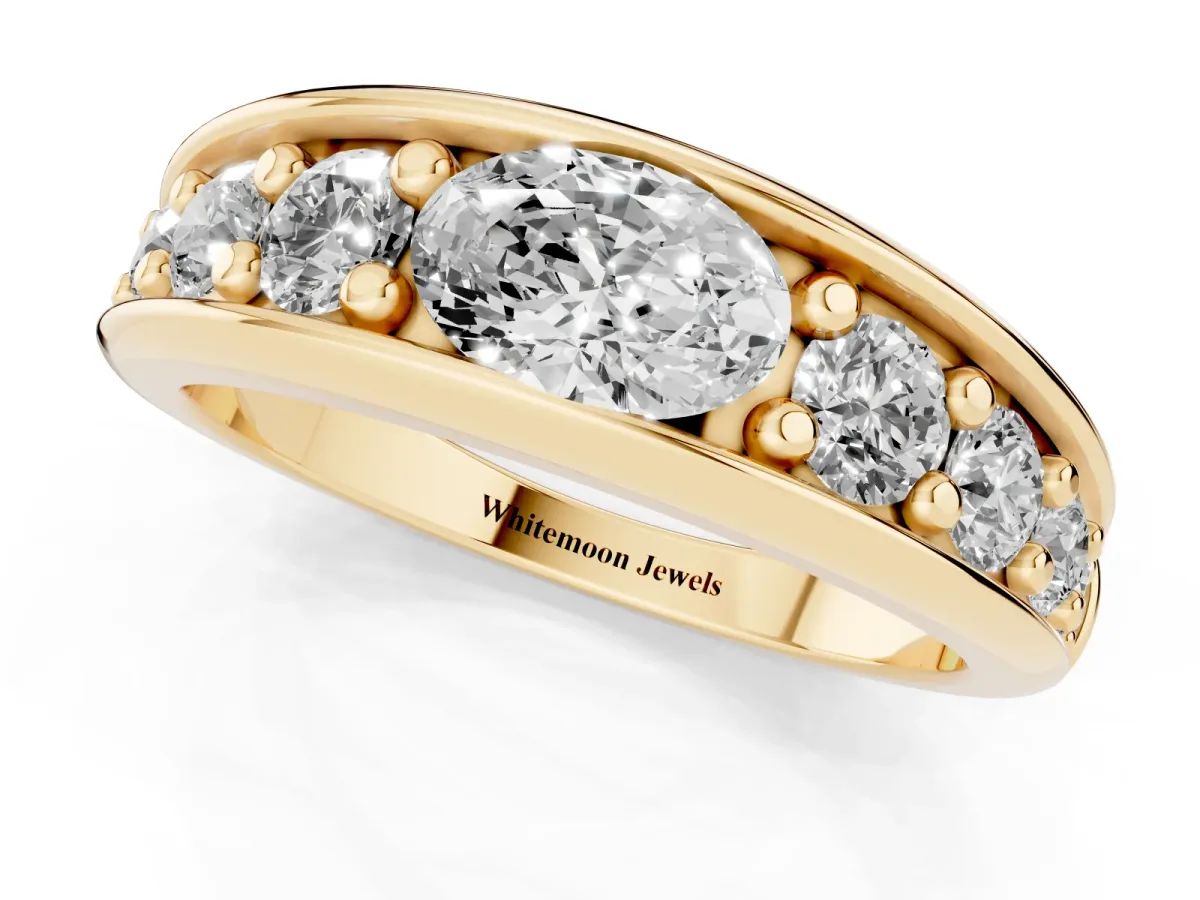 Oval Diamond Mens Ring with Round Diamond Accents Yellow gold