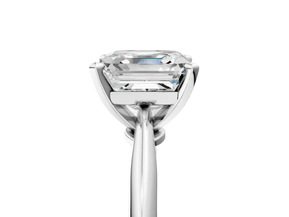 Asscher Cut Diamond Solitaire Engagement Ring with Classic Band and Four-Prong Setting Silver