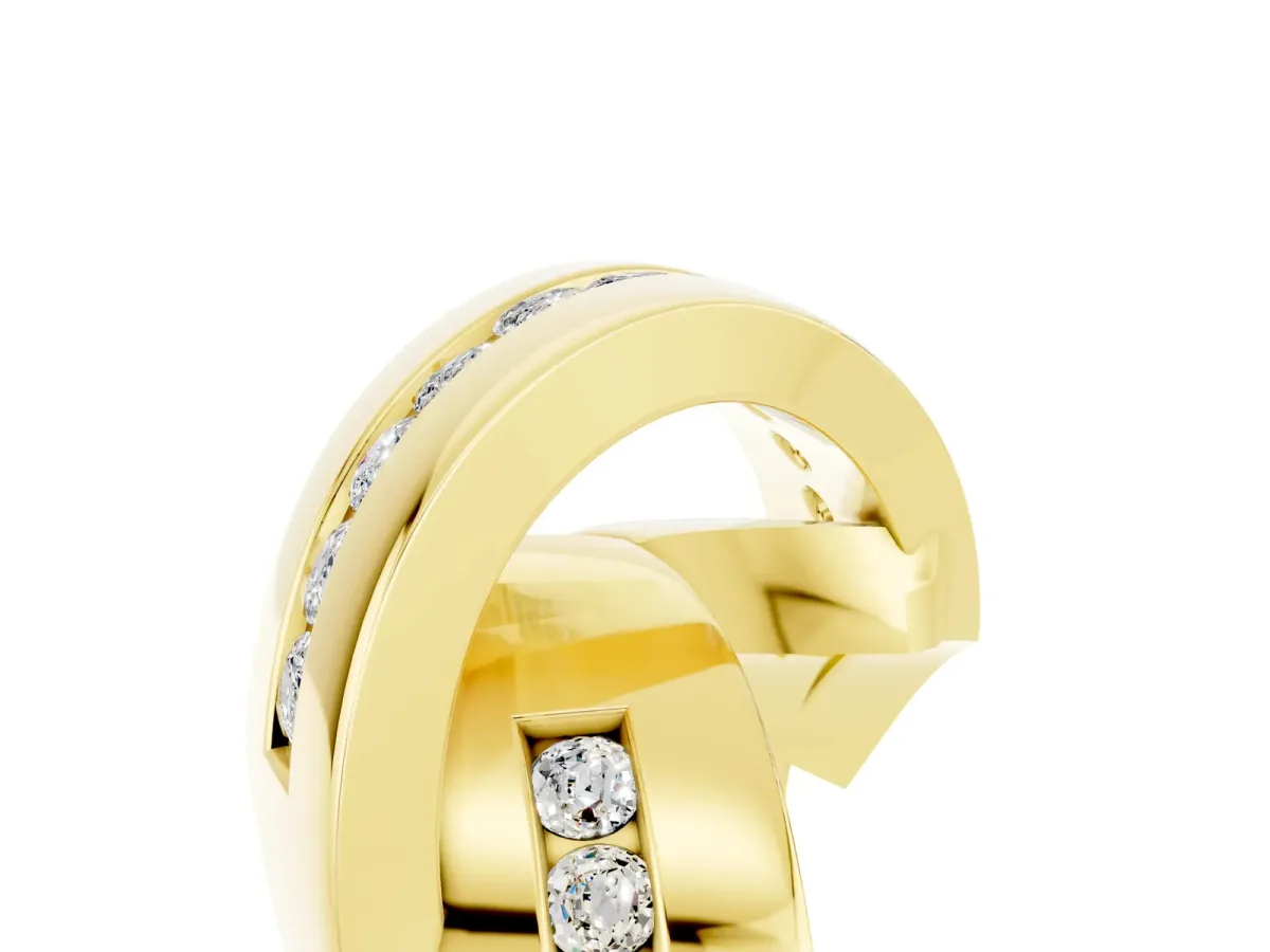 Pavé Round Moissanite Crossover Band with Channel Setting Yellow gold