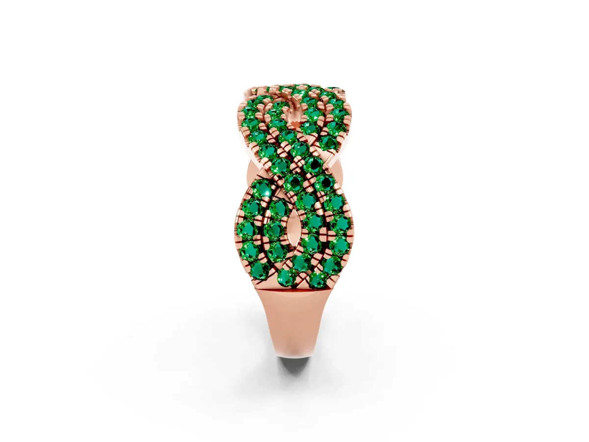 Pavé Round Emerald Infinity Twist Band with Shared Prong Setting Rose gold