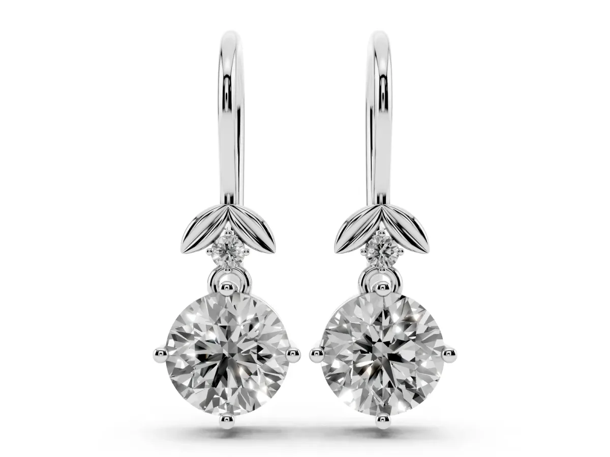 Round Diamond Water Lily Drop Earrings with Diamond Accents Silver