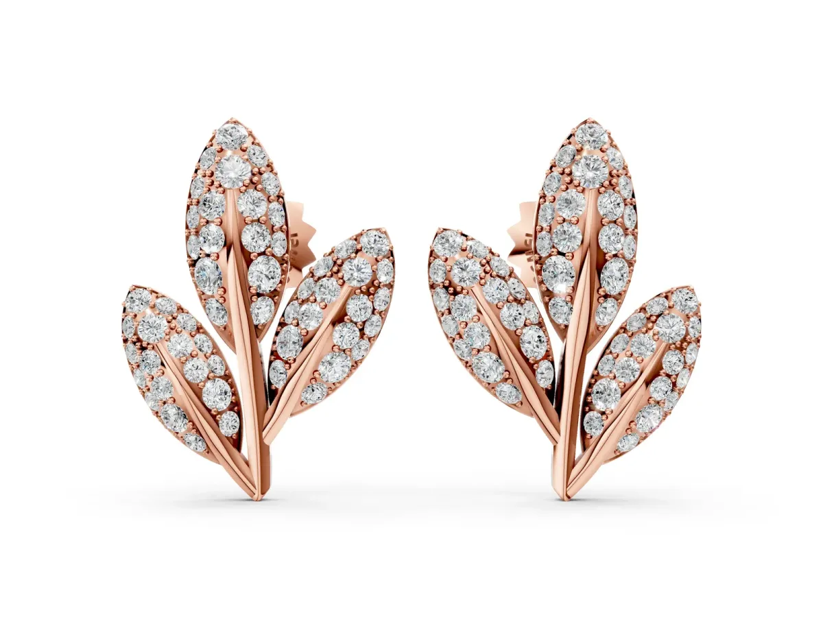 Round Diamond Pavé Olive Branch Stud Earrings Rose gold
