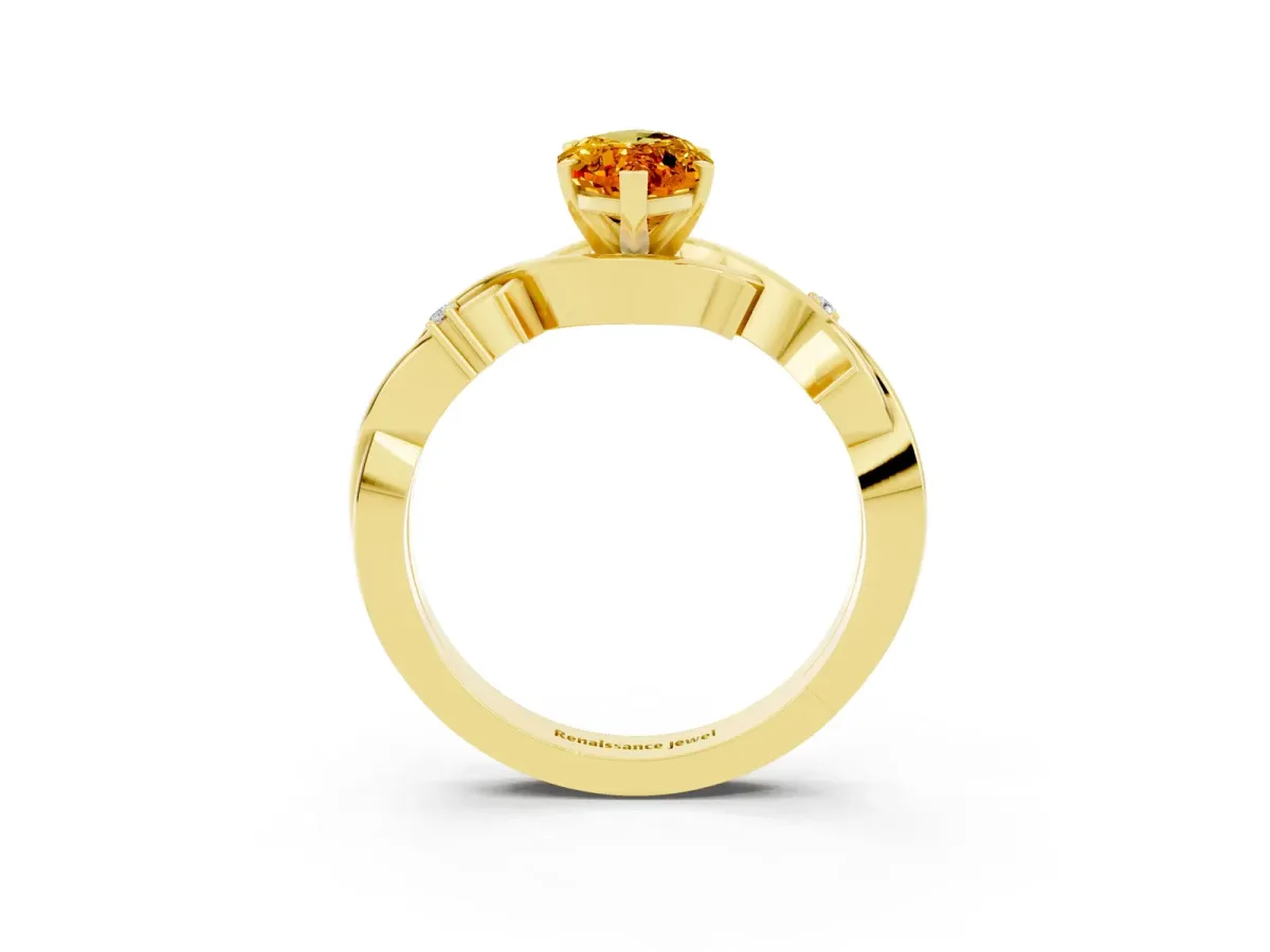 Marquise Cut Citrine Solitaire Ring with Twisted Band and Prong Setting Yellow gold