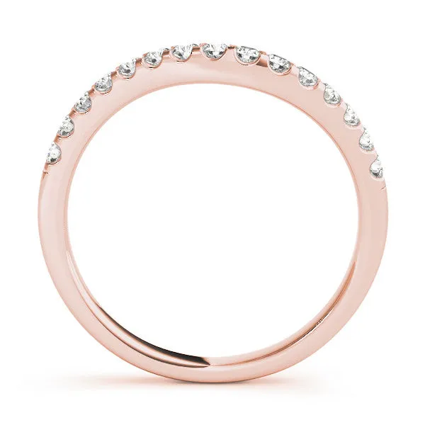 Pavé Round Diamond Curved Wedding Band with Prong Setting Rose gold