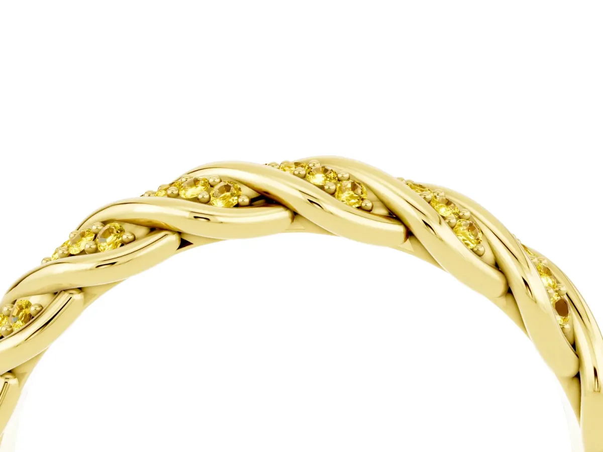 Twisted Pavé Round Yellow Sapphire Eternity Band with Shared Prong Setting Yellow gold