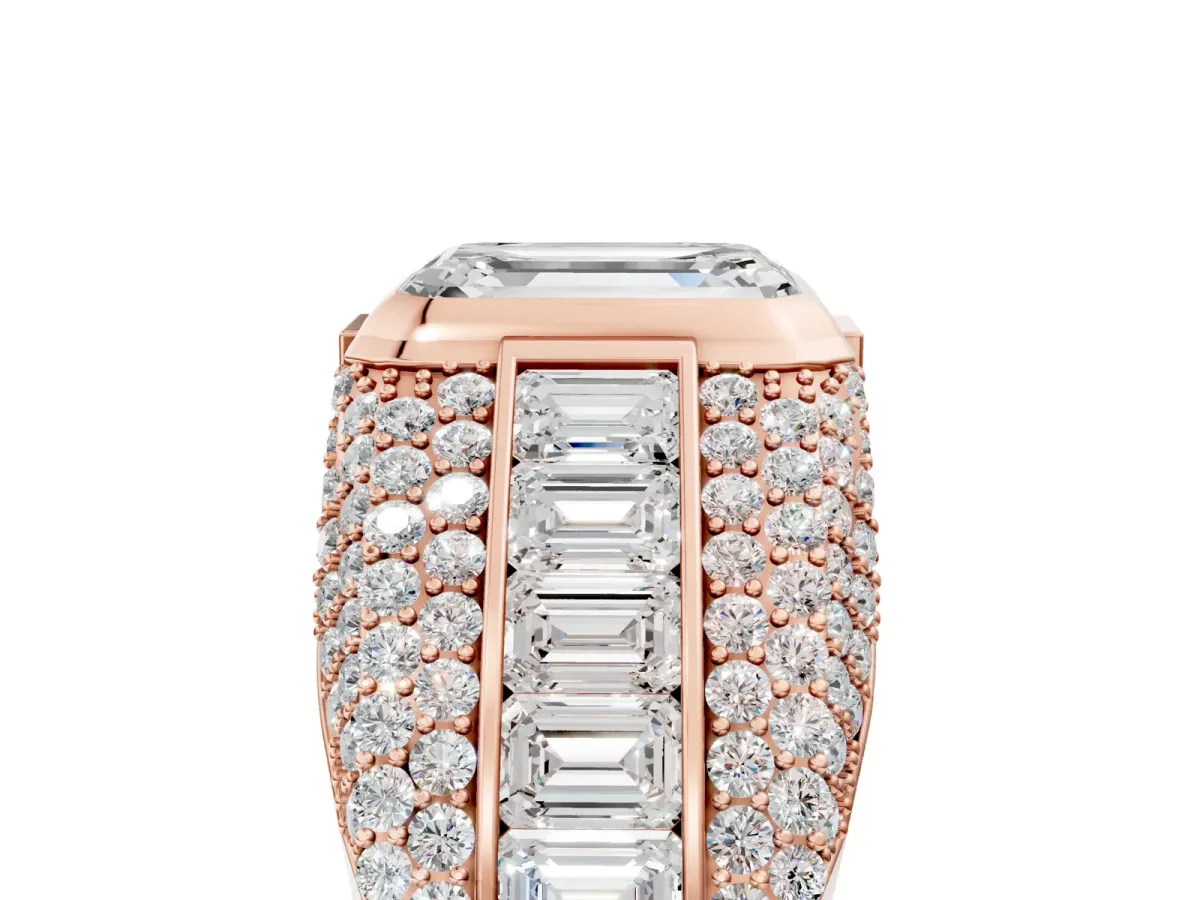 Emerald Cut Diamond Mens Ring with Side Stones Rose gold
