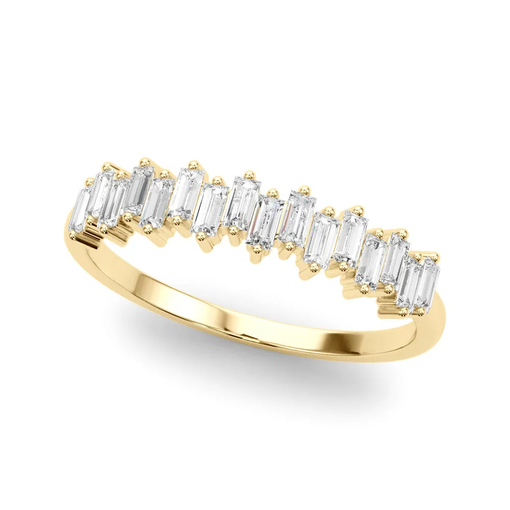Baguette Diamond Bar Set White Gold Band with Shared Prong Setting Yellow gold