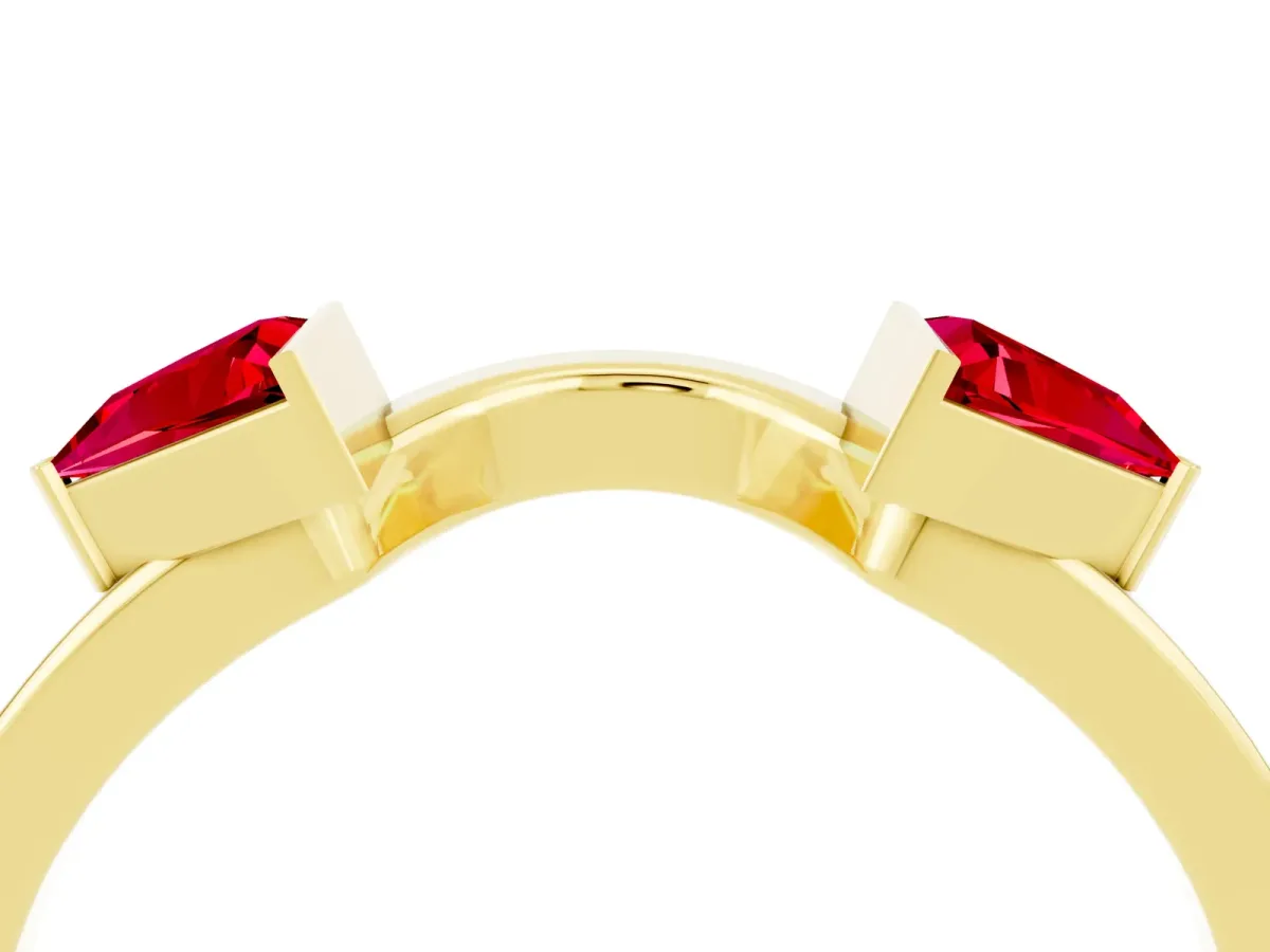 Trillion Ruby Open Band Ring with Bezel Setting Yellow gold