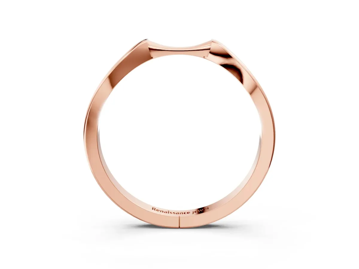 Contoured Solitaire Round Bezel Set Wedding Band Rose gold