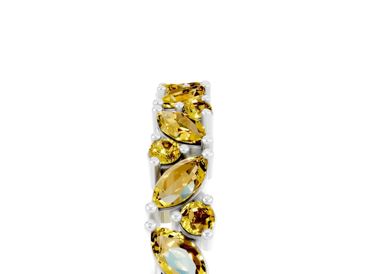 Marquise and Round Yellow Sapphire Vine Eternity Band with Prong Setting Silver