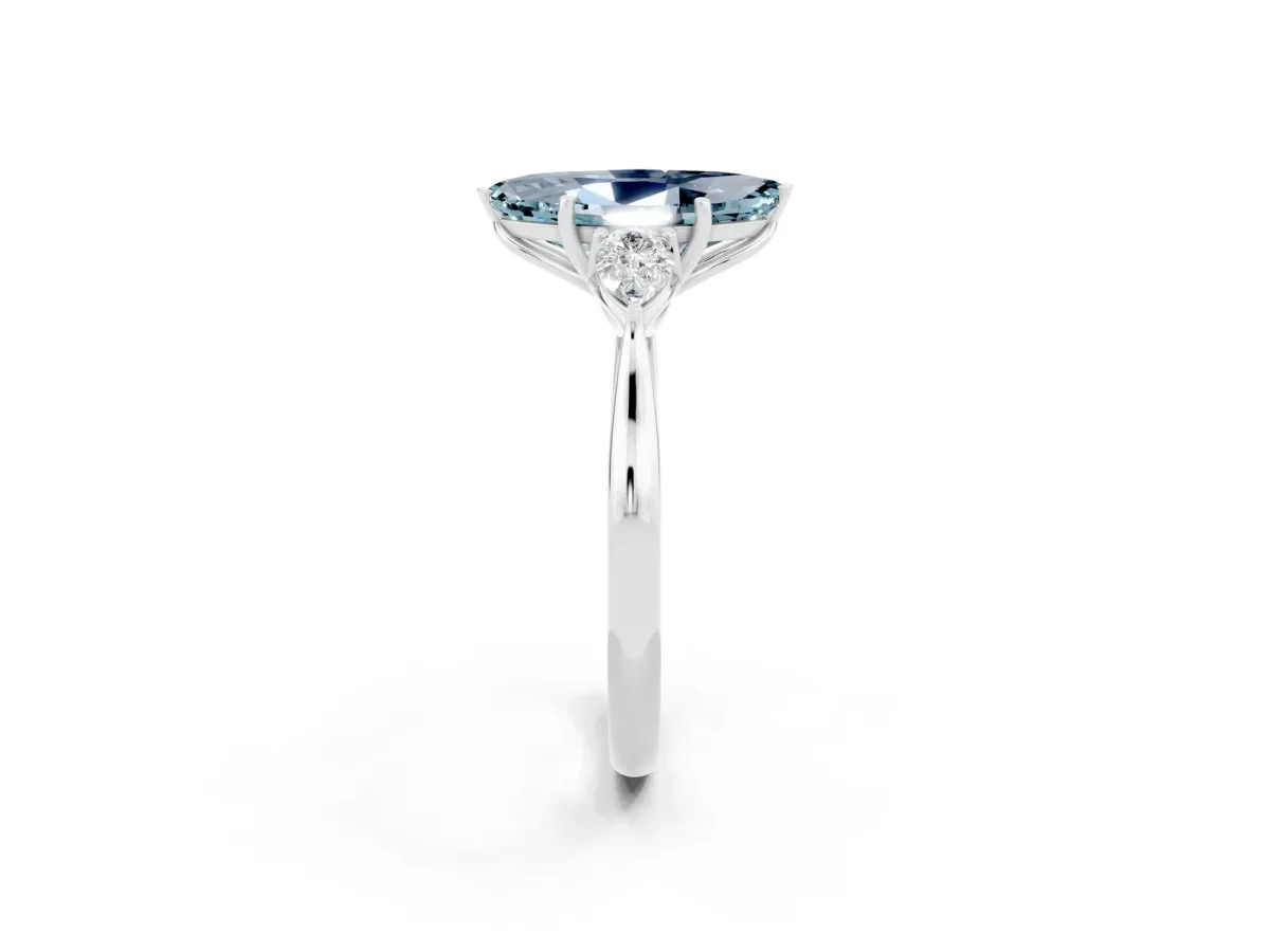 Marquise Cut Aquamarine Three-Stone Ring with Pear Side Stones and Prong Setting Silver