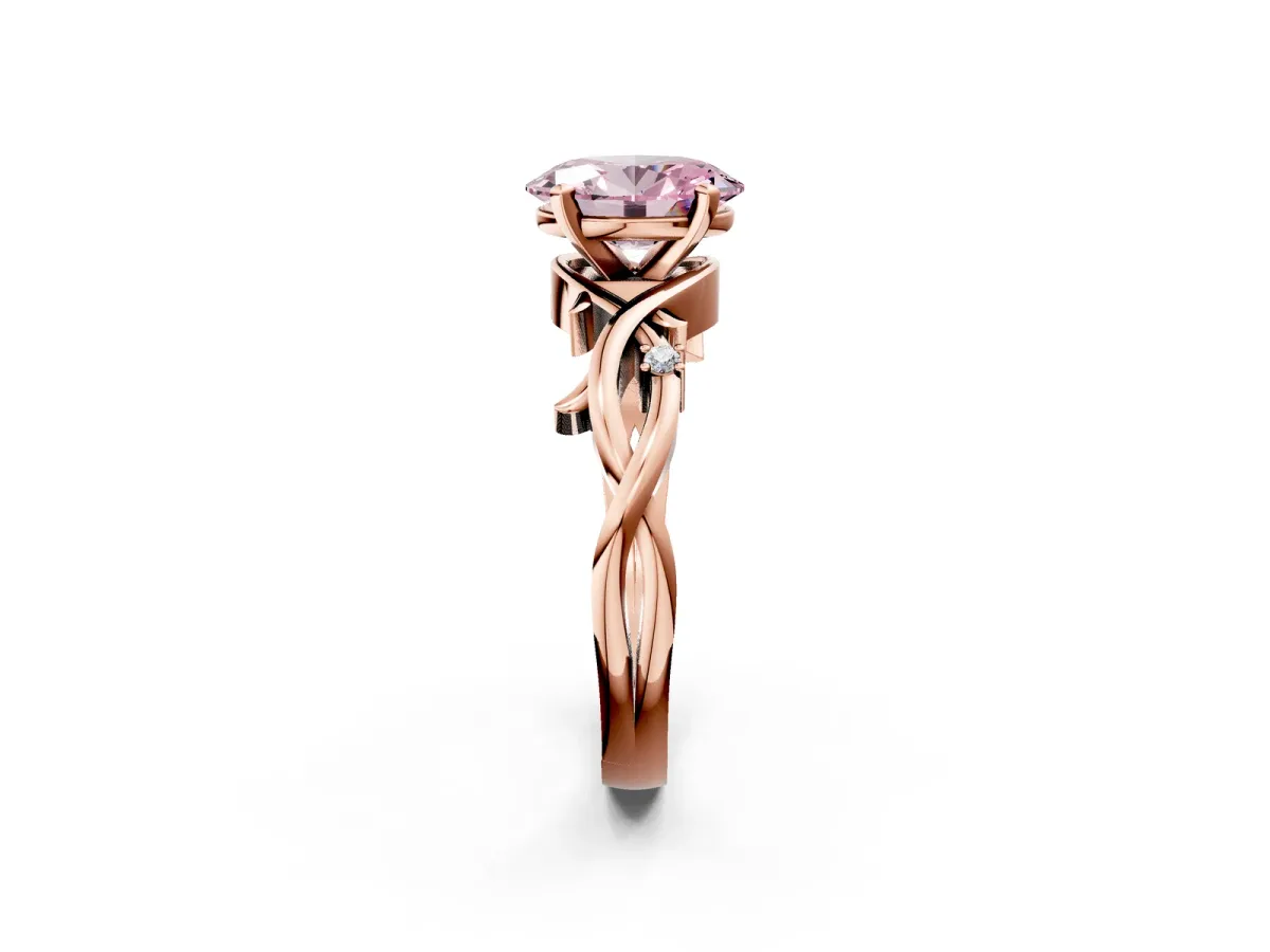 Fancy Pink Oval Cut Diamond Solitaire Ring with Twisted Band and Prong Setting Rose gold