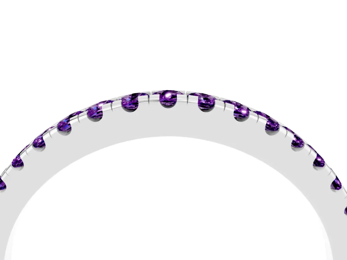 Round Amethyst Pavé Half Eternity Band with Shared Prong Setting Platinum