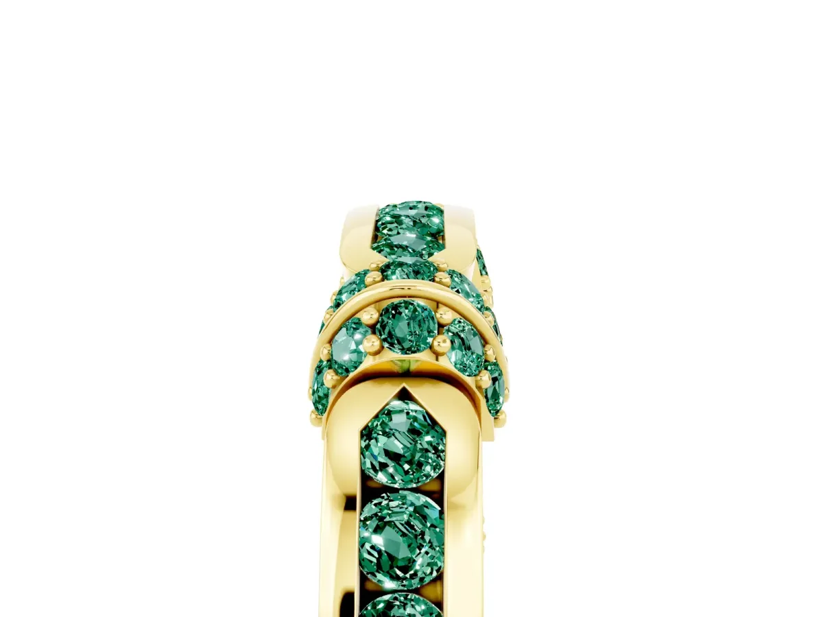 Pavé Round Green Sapphire Link Band with Bezel Setting Yellow gold