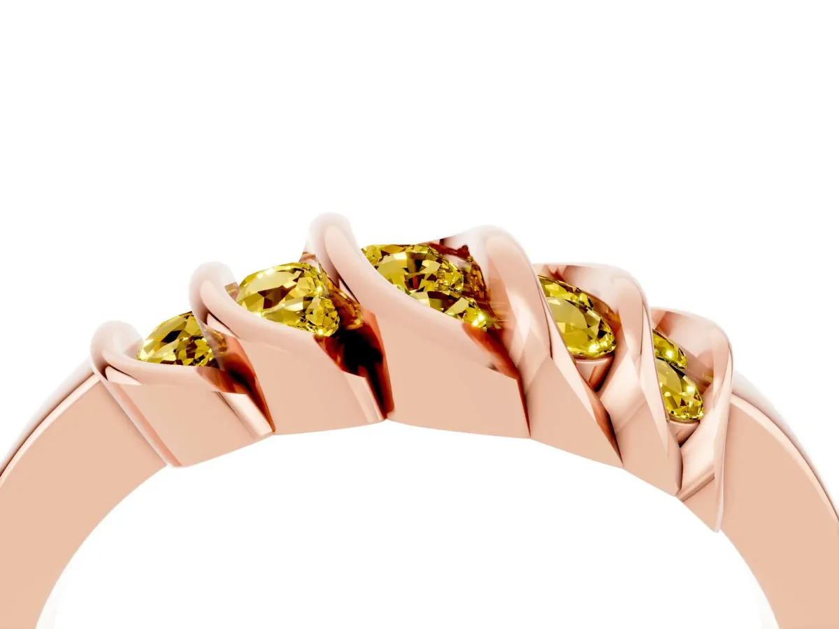 Round Yellow Sapphire Multi-Row Crossover Band Rose gold