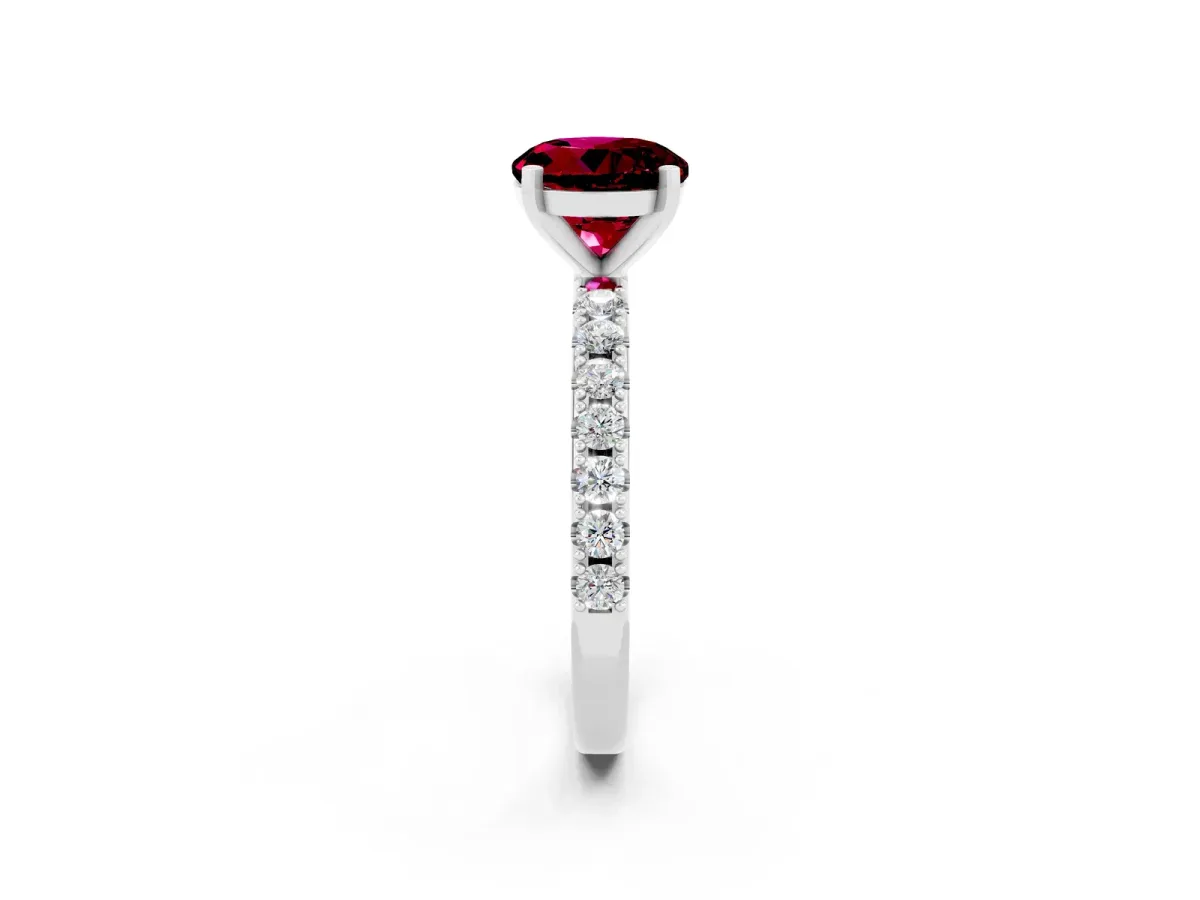 Round Cut Garnet Solitaire Pavé Band with Four-Prong Setting Platinum