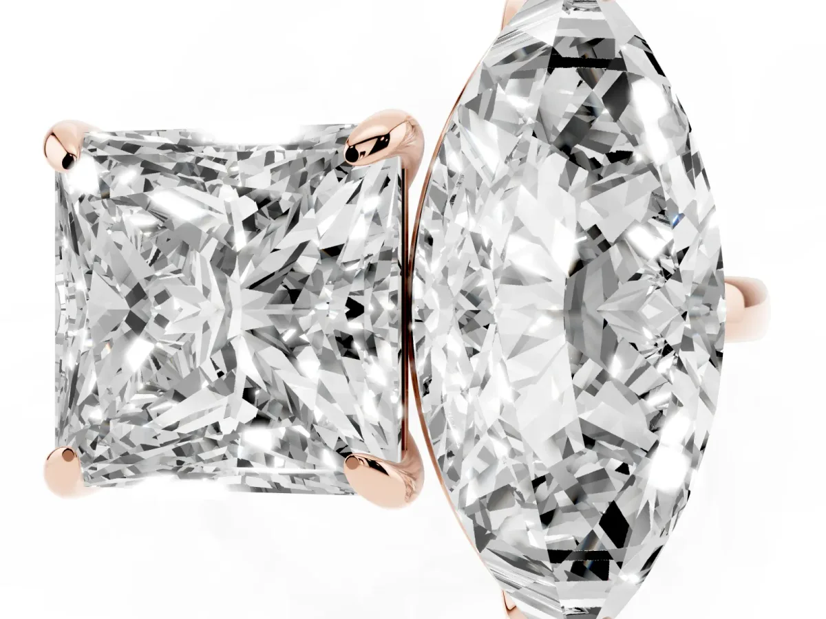 Marquise and Princess Toi Moi Ring with Prong Setting and Plain Band Rose gold