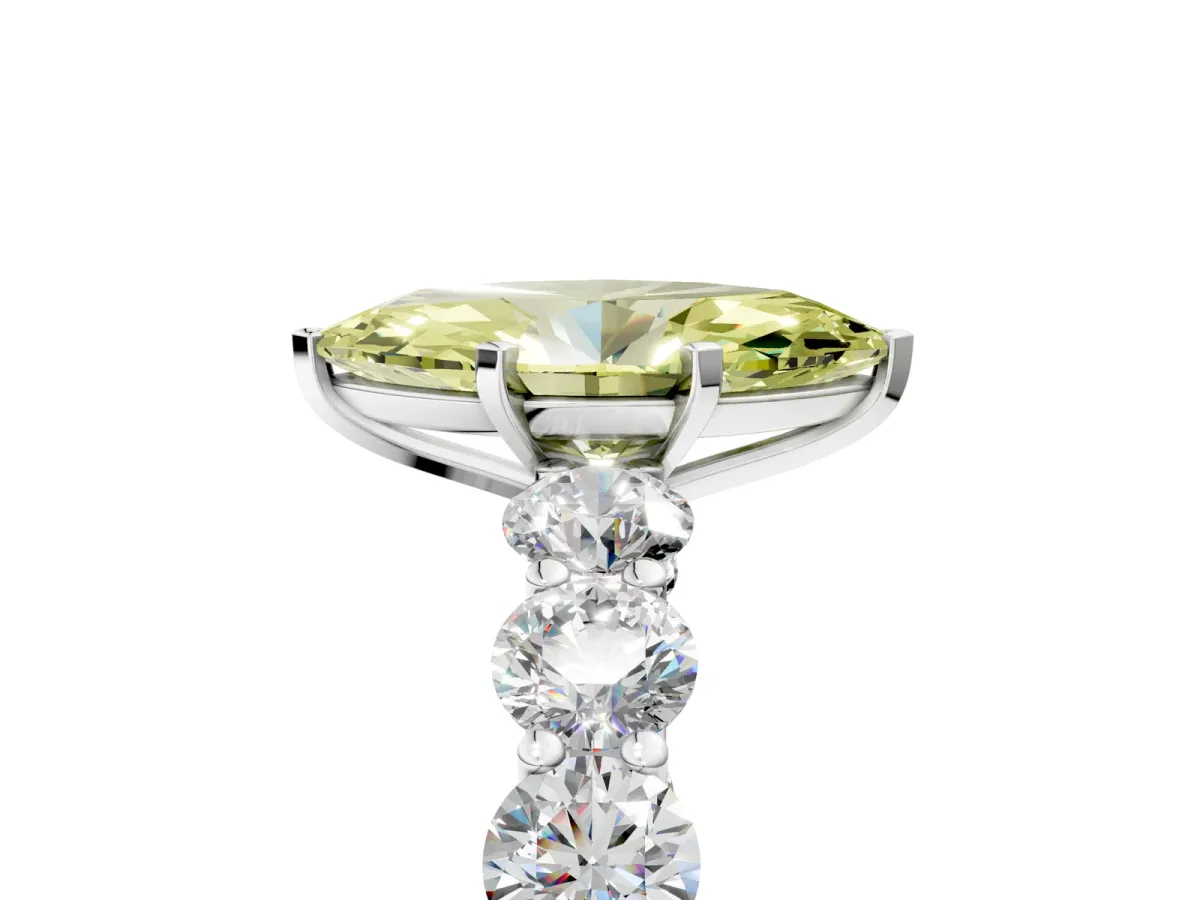 Fancy Yellow Marquise Cut Diamond Prong Setting with Side Stones on a Pave Band Silver