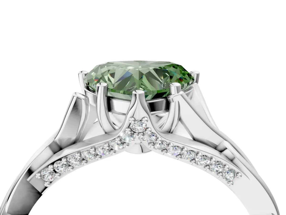 Fancy Green Heart Cut Solitaire Twist Band Six-Prong Setting Platinum