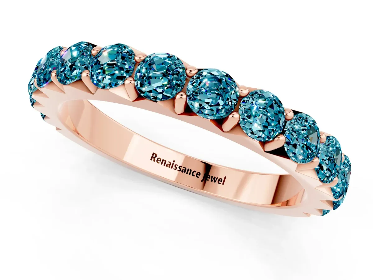 Round Blue Topaz Half Eternity Band with Classic Prong Setting Rose gold