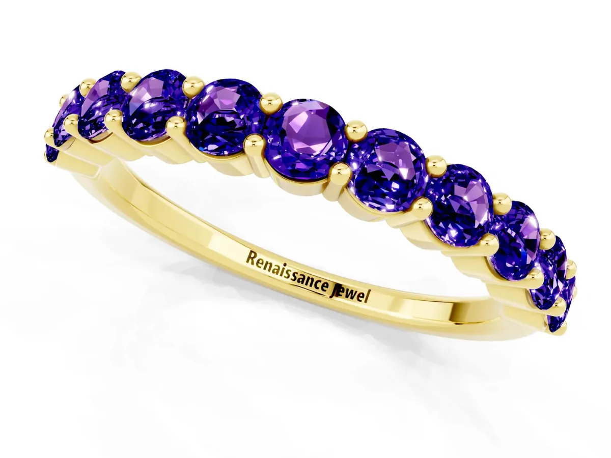 Round Tanzanite Half Eternity Band with Prong Setting Yellow gold