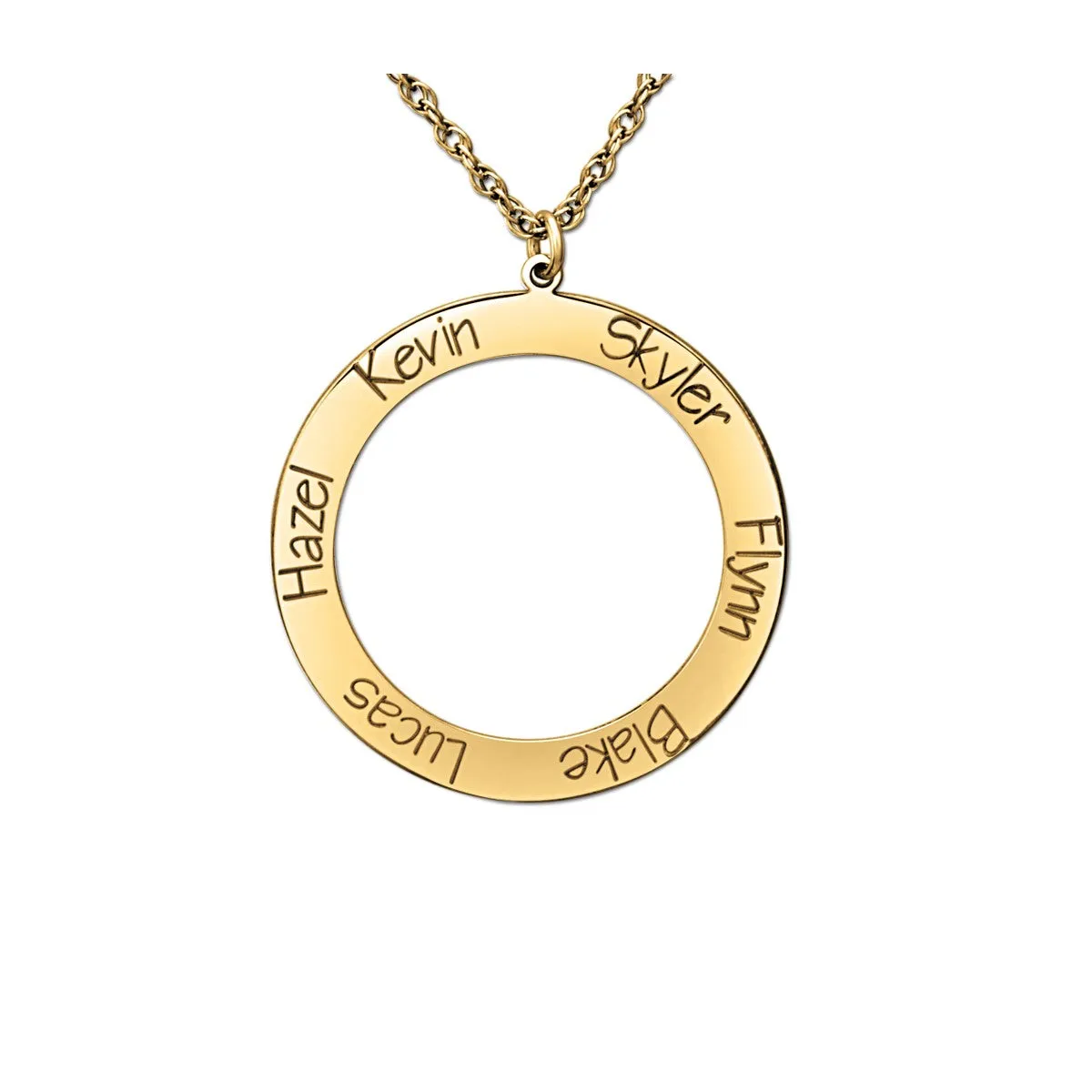 Gold/Silver Open Circle Pendant with Engraved Names Silver