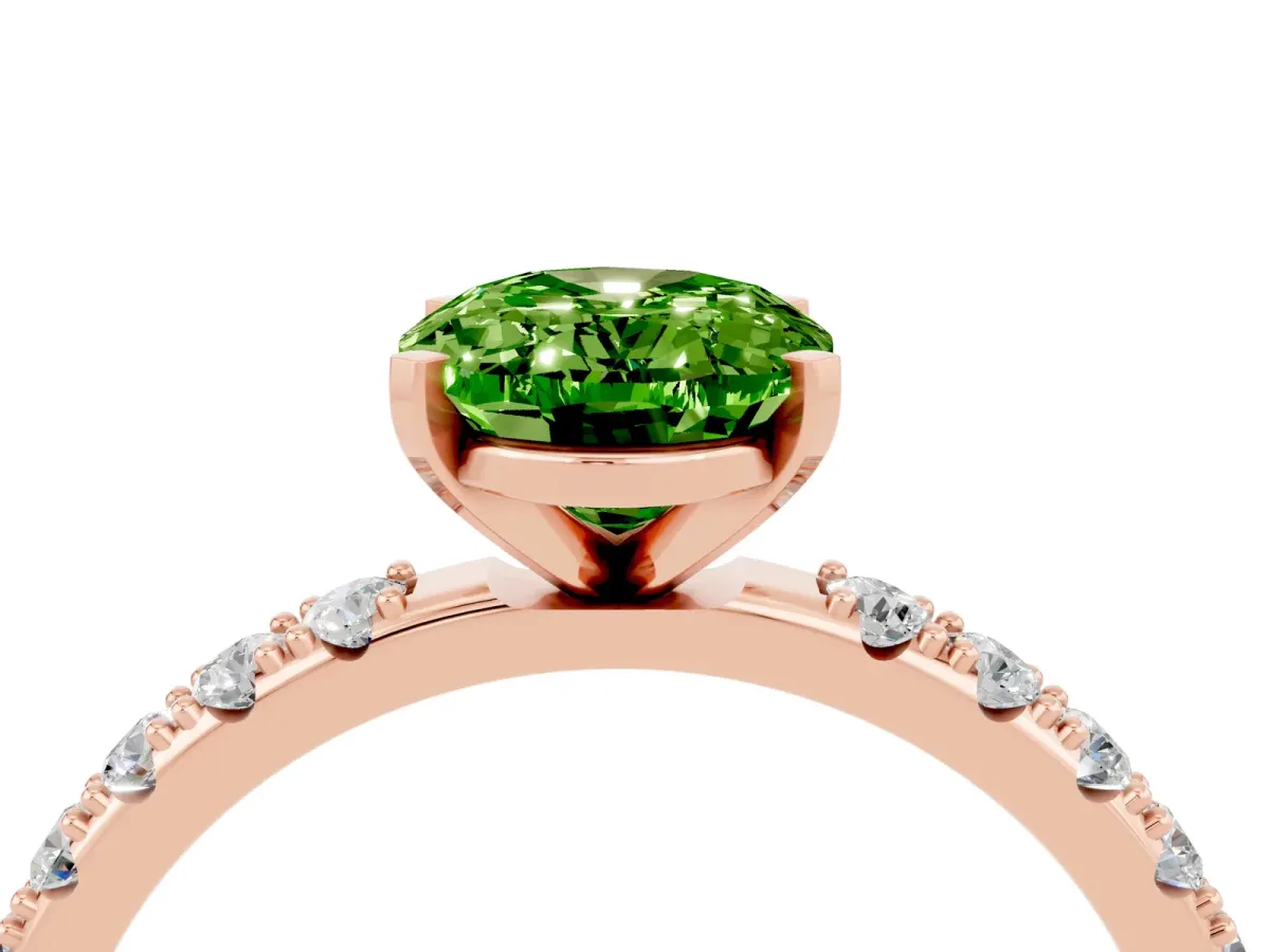 Oval Cut Peridot Solitaire Pavé Band with Four-Prong Setting Rose gold