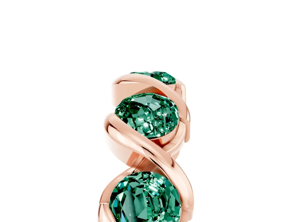 Round Green Sapphire Wave Band with Channel Setting and Shared Prongs Rose gold