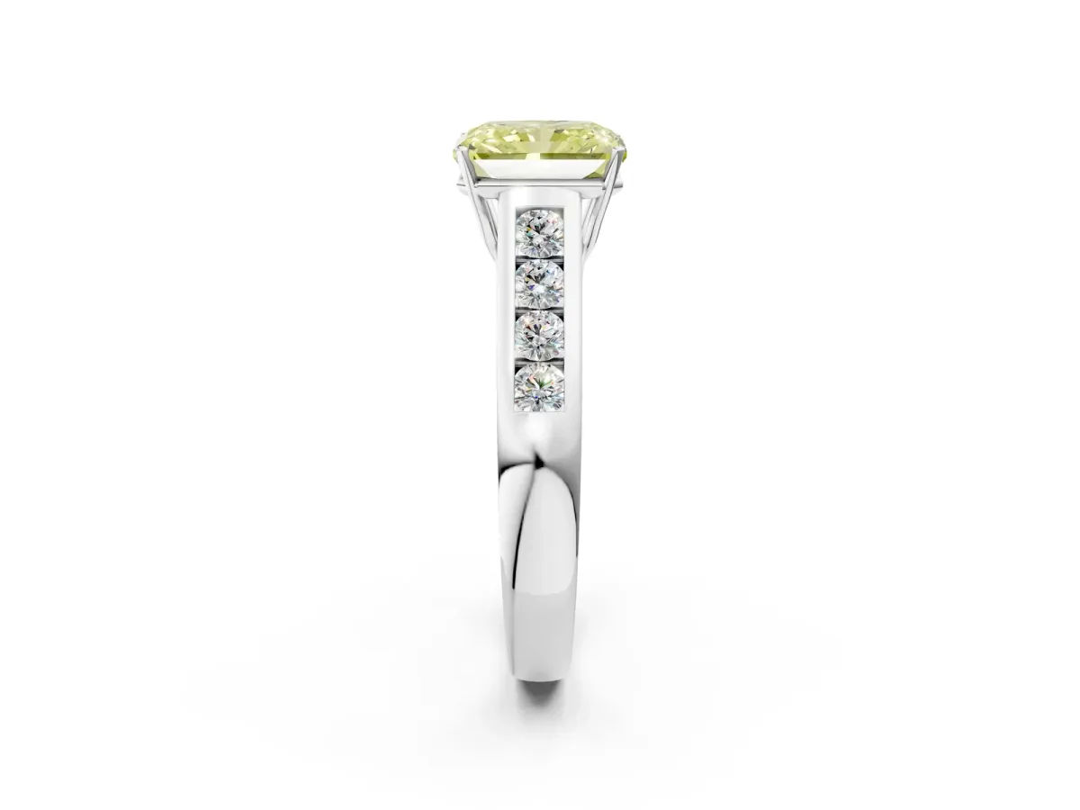 Fancy Yellow Radiant Cut Solitaire Channel-Set Diamond Engagement Ring with Four-Prong Setting Platinum