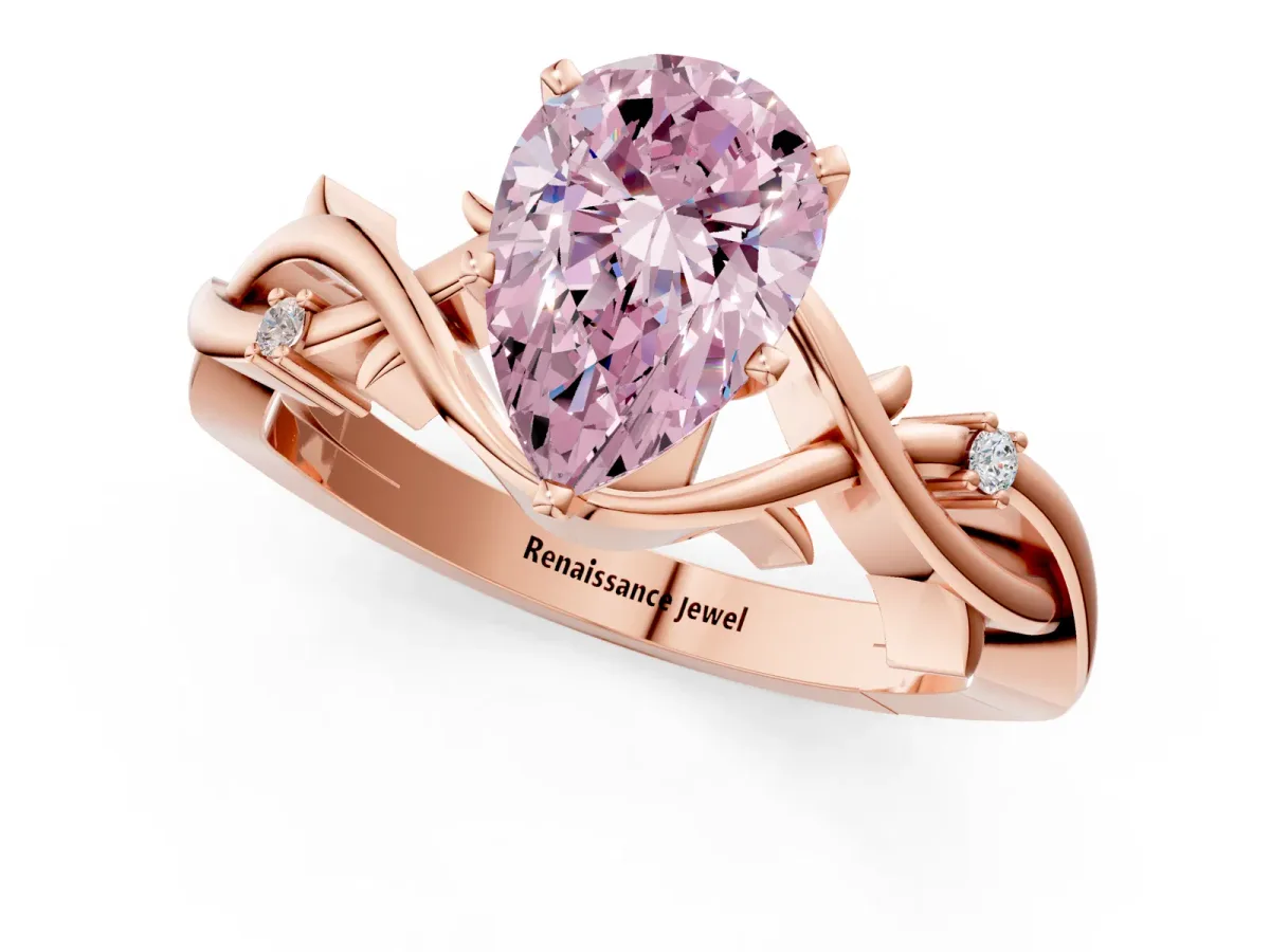 Fancy Pink Pear Cut Diamond Solitaire Ring with Twisted Band and Prong Setting Rose gold